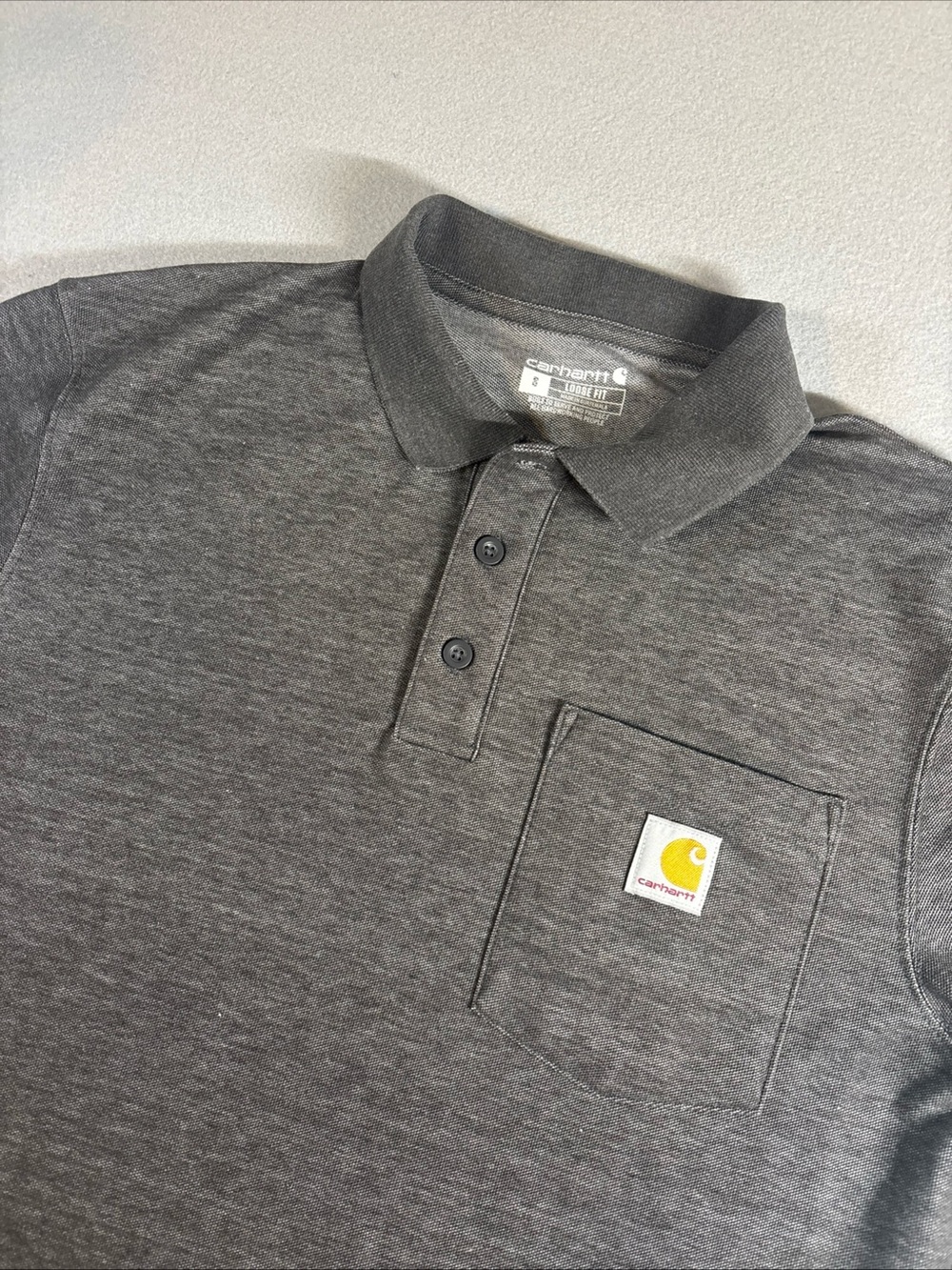 Carhartt Men's Heather Dark Gray Pocket Polo with Logo Patch